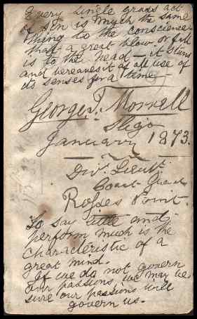 Inside front cover page of diary