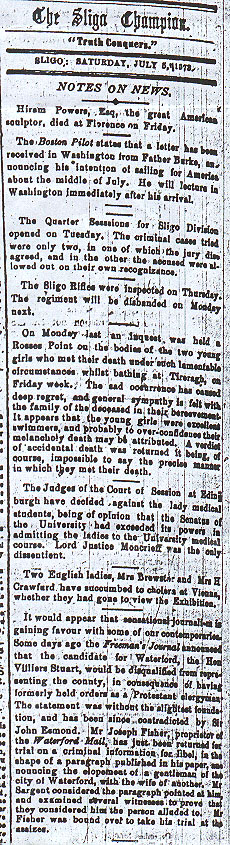 Article from the Sligo Champion 1873